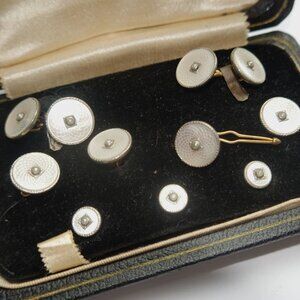 Platinum Clad 14k Gold Filled Pearl Cufflinks Studs Complete set